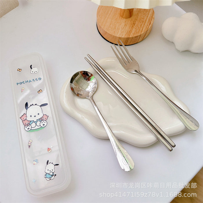 Wholesale stainless steel tableware 3-piece set  spoon Fork chopsticks suit PC dog student portable tableware