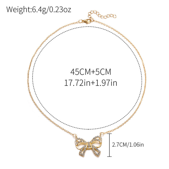 Wholesale New fashion jewelry, diamond studded alloy pendant, niche bow necklace