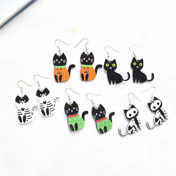 Wholesale Halloween Black Cat Acrylic Earrings JDC-ES-WenT024