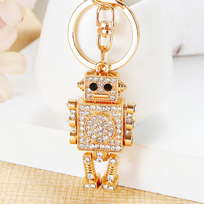 Wholesale Diamond inlaid robot car keychain pendant metal keychain ring