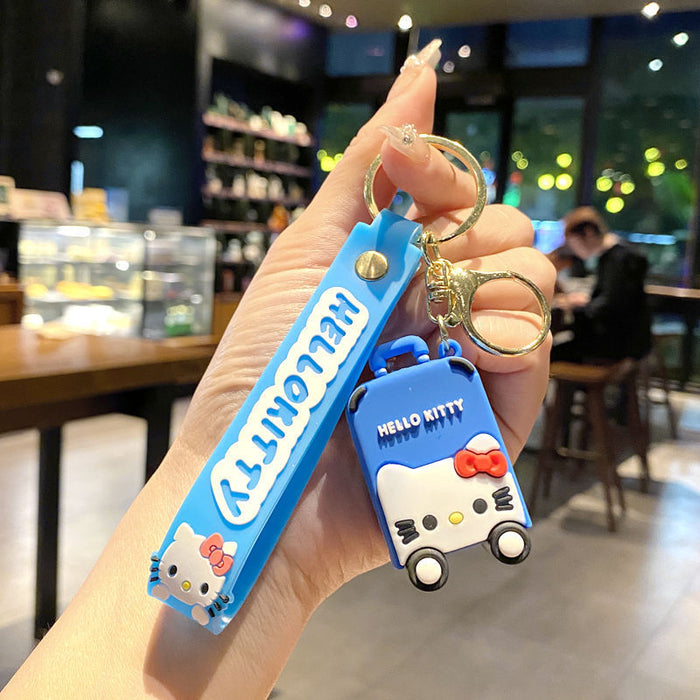 Wholesale Cute Cartoon Cat Luggage Keychain Pendant Soft Rubber Bag Charm Red Travel Accessory Gift