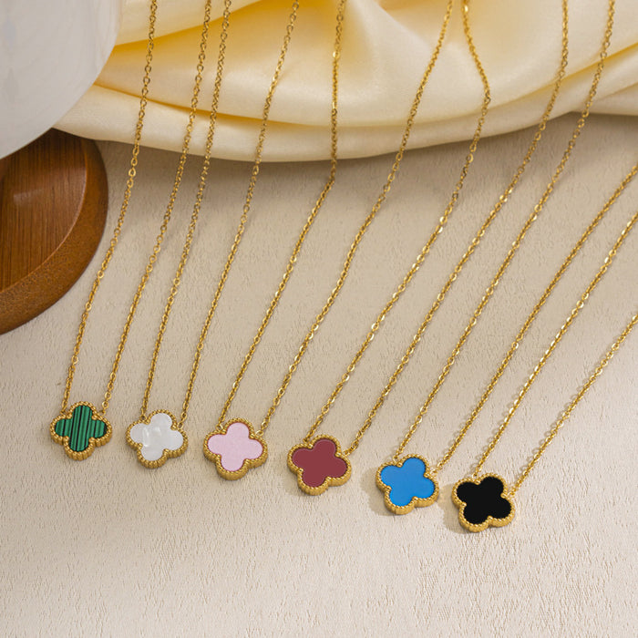 Wholesale Double-sided Fritillaria Lucky Necklace Four-leaf Clover Single Flower Necklace Titanium Steel