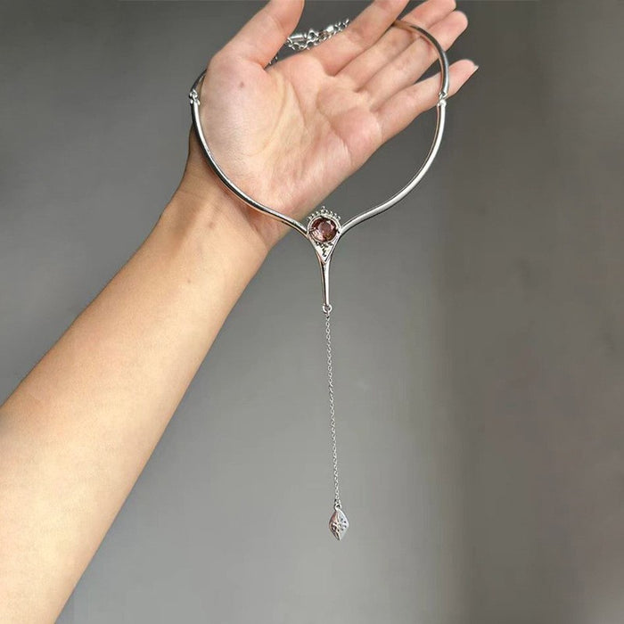 Wholesale Pink rhinestone necklace, new light luxury exquisite design, collarbone chain