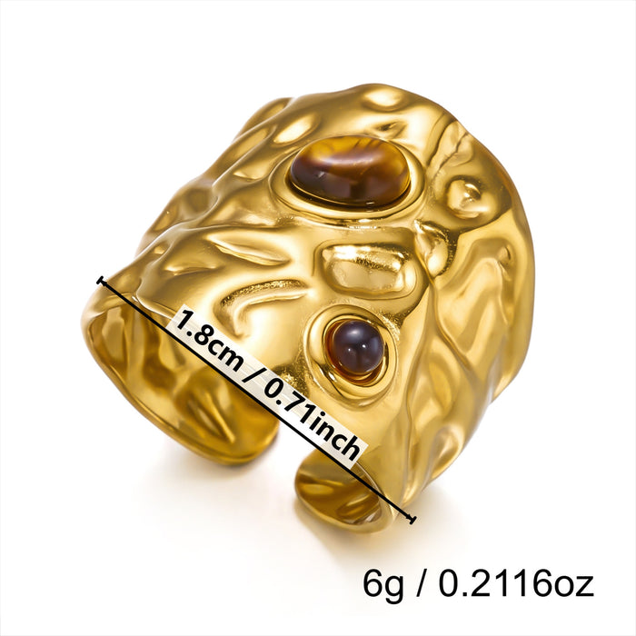 Wholesale Gold Plated Tiger Eye Stone Ring with Vintage Texture and Layered Beads