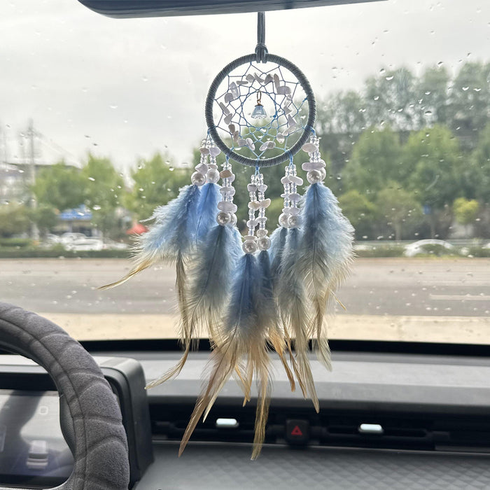 Wholesale Crystal Stone Dream Catcher Car Pendant Feather Wind Chime Rearview Mirror Decorative Accessory MOQ≥2