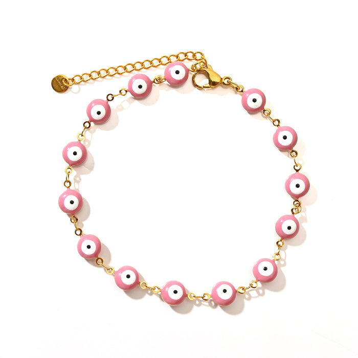Wholesale Fashion classic style color preserving electroplated stainless steel Devil's Eye ankle chain multi-color wholesale
