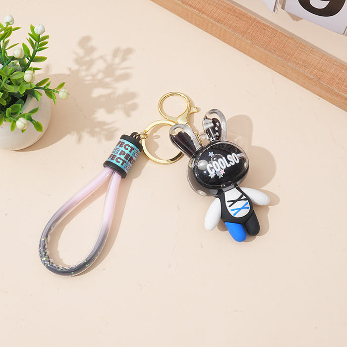 Wholesale Cartoon acrylic quicksand rabbit keychain couple doll car key chain bag pendant small gift