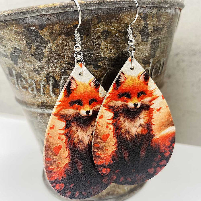 Wholesale Fox PU Double Sided Printed Leather Earrings JDC-ES-Susheng006