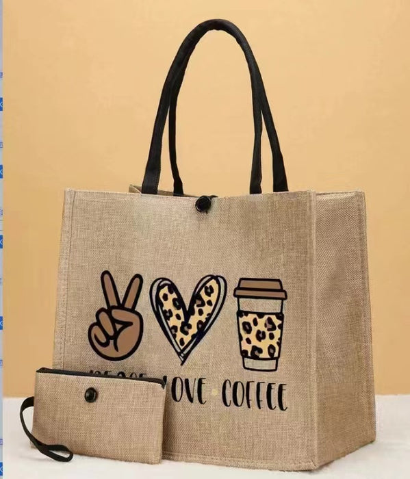 Wholesale Linen bag burlap bag printed two-piece handbag