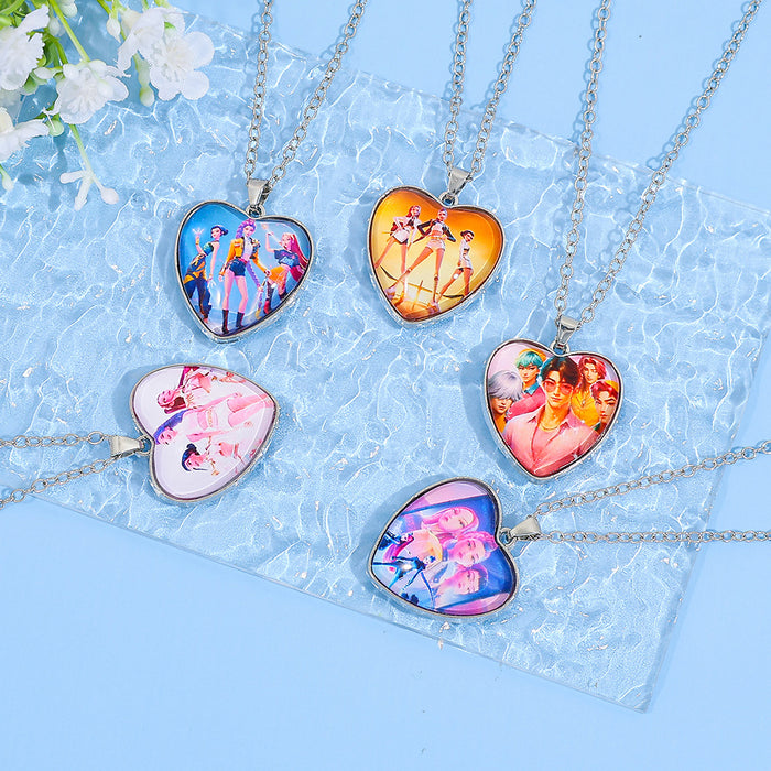 Wholesale Kpop Time Gem Heart Necklace