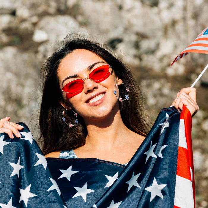 Wholesale New Five pointed Star Independence Day Flag Love Peach Heart Earrings