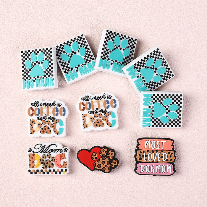 Wholesale 20pcs Silicone Beaded Pen Accessories Dropping Glue Leopard Dog Mom Silicone Beads DIY Bracelet Decorations Alphabet Beads