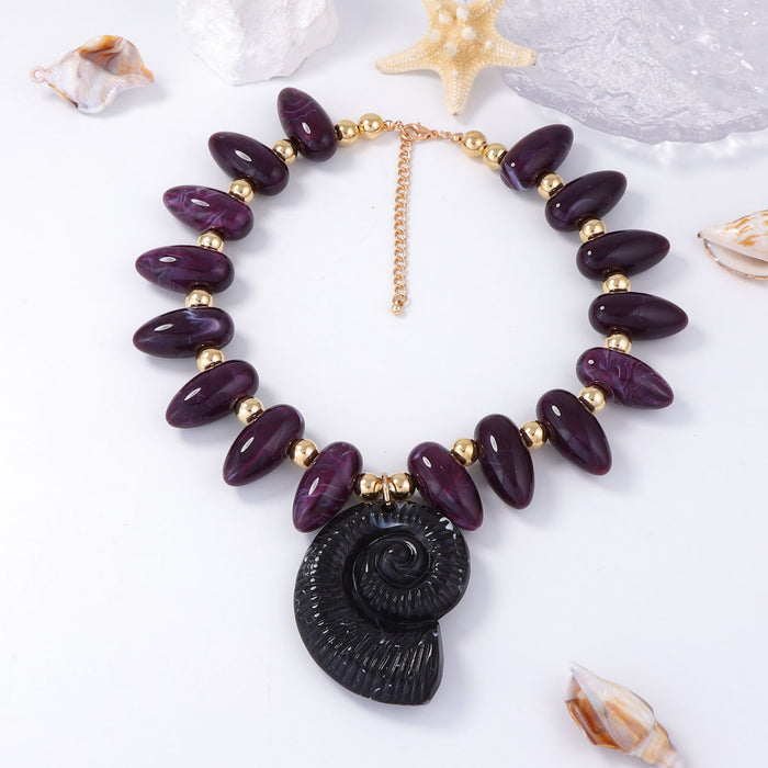 Wholesale Multi-Color Optional Beaded Large Conch Pendant Necklace Light Luxury Versatile Women
