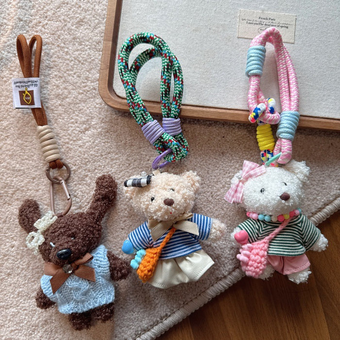 Wholesale  Cute Satchel Pendant Bear Mobile Phone Rope Color Rope Keychain Toy Bag Pendant