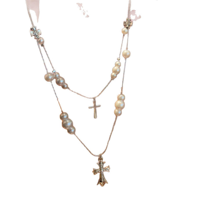 Wholesale Temperament multi-layer pearl cross necklace