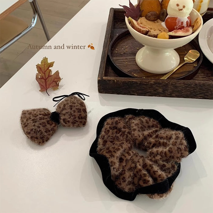 Wholesale Autumn and Winter Vintage Fluff Leopard Hair Ring Elegant Hair Accessories