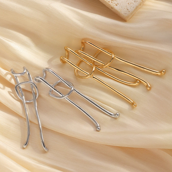 Wholesale European and American fashion minimalist long earrings with exaggerated lines, cool and elegant style. Ear hooks without ear holes and ear clips