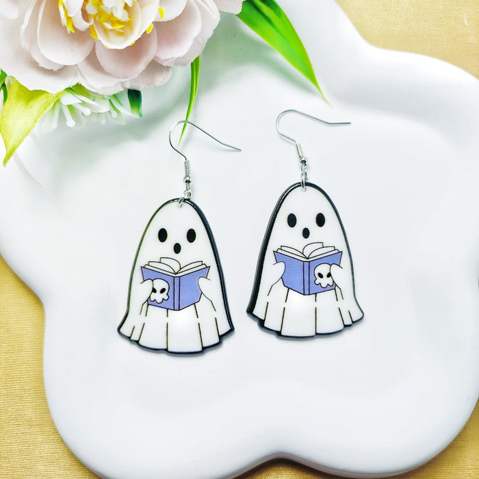 Wholesale Halloween Ghost Style Printed Acrylic Earrings JDC-ES-QiYu004