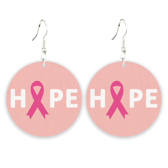 Wholesale Struggle Jewelry Pink Ribbon Wooden Pattern Earrings