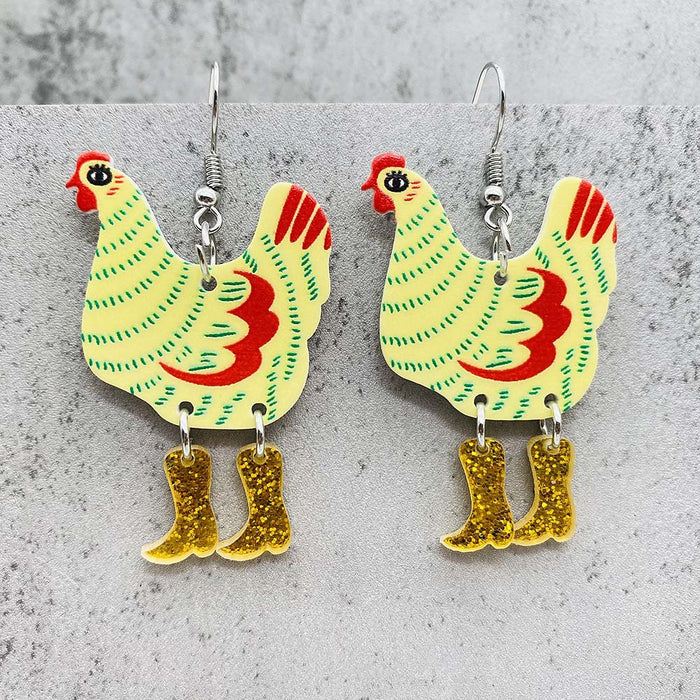 Wholesale  Earrings  Christmas Rooster Acrylic Earrings Holiday Ornaments