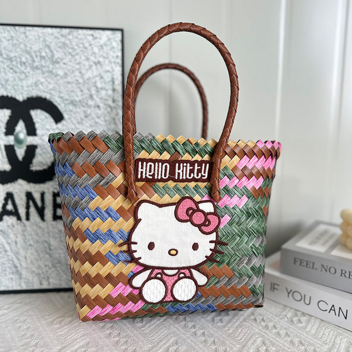 Wholesale Colorful Plastic Woven Bag Women' s Handbag Cat Multi-Colorful Woven Tote Bag Commuter Women' s Handbag