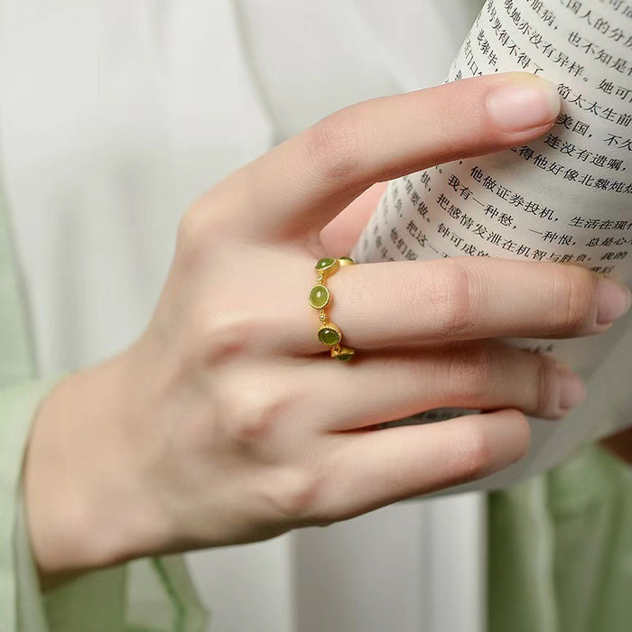 Wholesale Retro minimalist turquoise bead ring design, niche, light luxury temperament, high-end feel, open index finger ring