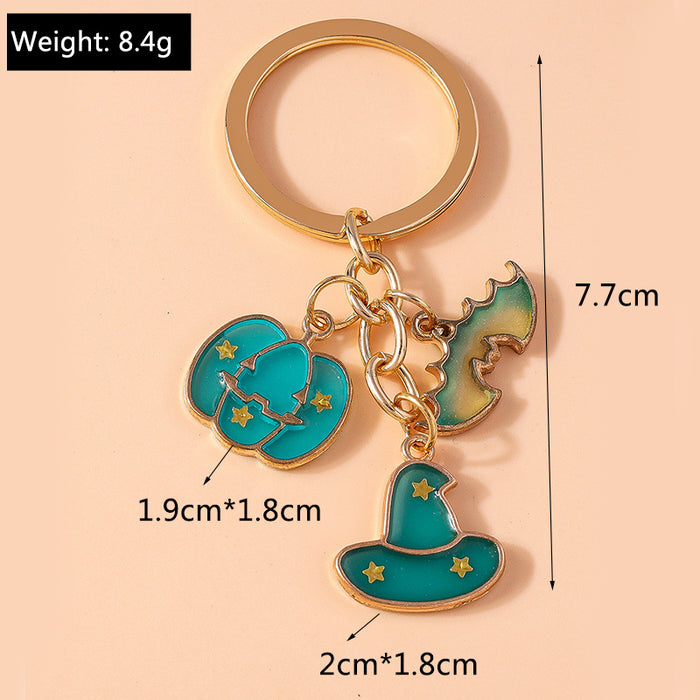 Wholesale Cute Metal Keychain With Witch Ghost Pumpkin Bat Web Design Car Key Accessory Gift