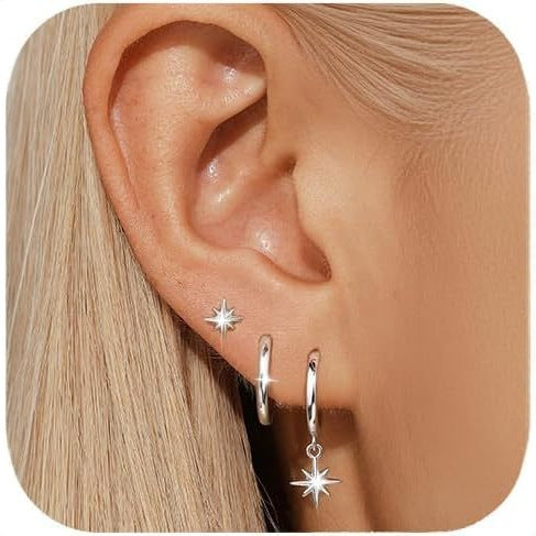 Wholesale New retro niche versatile octagonal star earrings copper plated with real gold temperament fashionable star earrings wholesale
