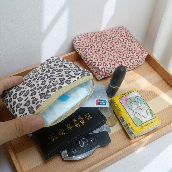 Wholesale Leopard print coin bag portable cosmetic bag lipstick coin storage canvas bag zipper coin bag