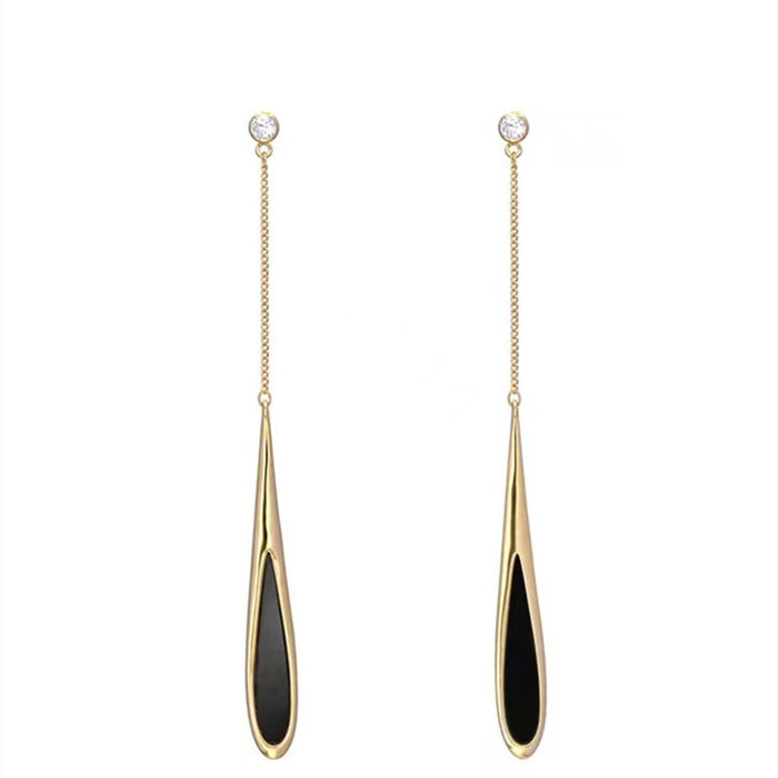 Wholesale Long water droplet tassel ear clip without ear holes, niche design with temperament