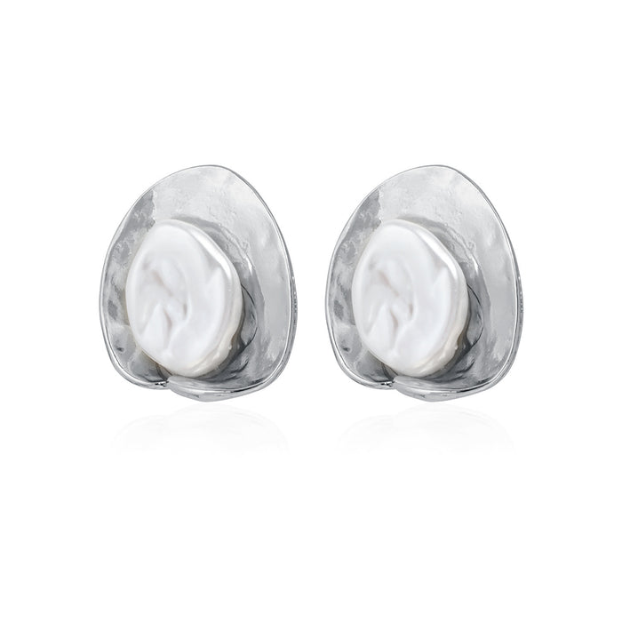 Wholesale vintage metal inlaid pearl stud earrings