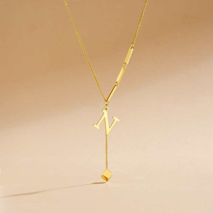 Wholesale Stainless Steel Necklace with Long  Block-Letter Tassel Pendant