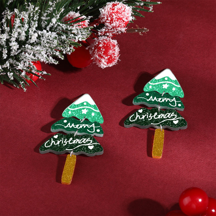 Wholesale Eco-friendly acrylic earrings  personality Christmas tree stars earrings