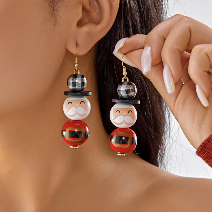 Wholesale Christmas wooden bead earrings cartoon  snowman earrings Christmas party all-match holiday earrings