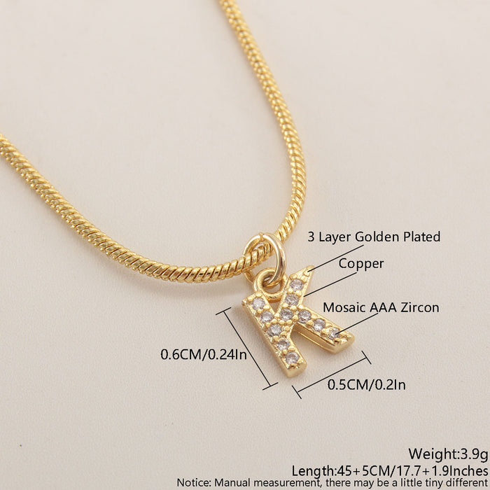 Wholesale Copper Gold Plated Micro-Inlaid Zirconia 26 Letter Necklace JDC-NE-BaiTian005