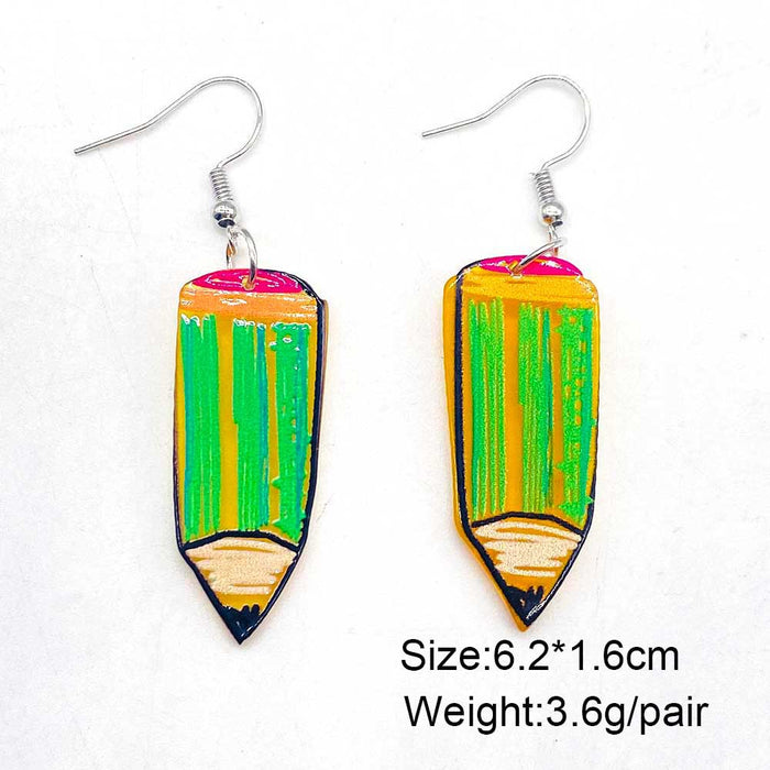 Wholesale Teacher' s Day Earrings Leopard Pencil Ruler Acrylic Earrings School Season Student Earrings Jewelry