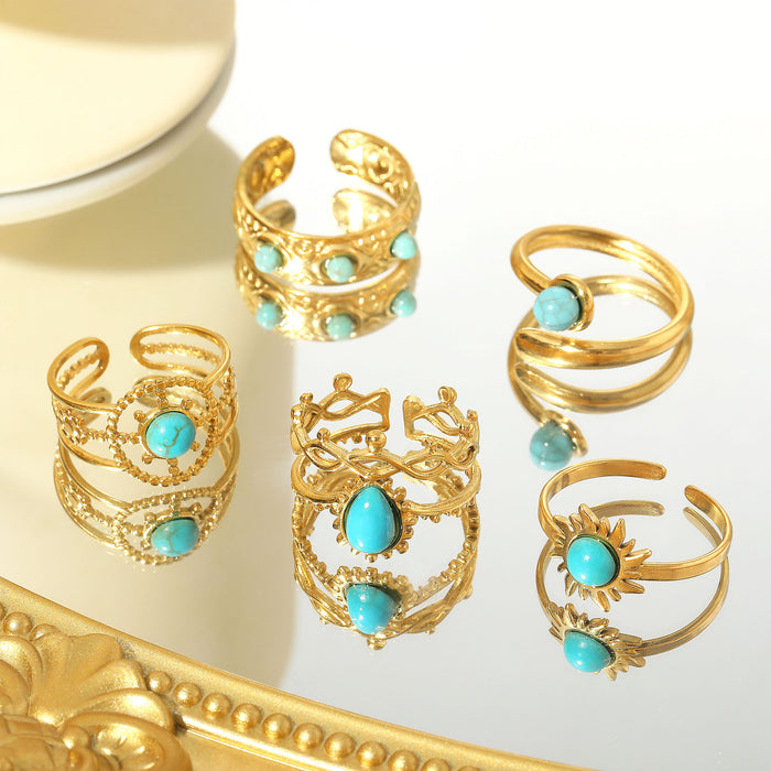 Wholesale Stainless Steel Open-Band Turquoise Rings