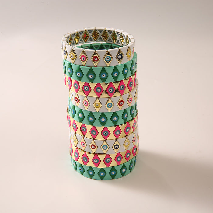 Wholesale Classic Drip Oil Stainless Steel Devil's Eye Bracelet with Adjustable Elastic Rope