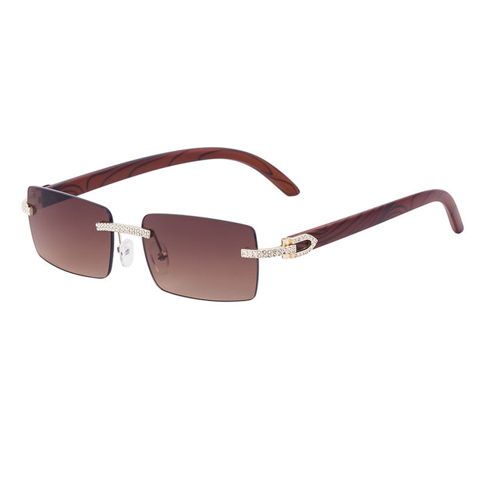 Wholesale Frameless Men's Diamond Wood Grain PC Sunglasses JDC-SG-KaJila005