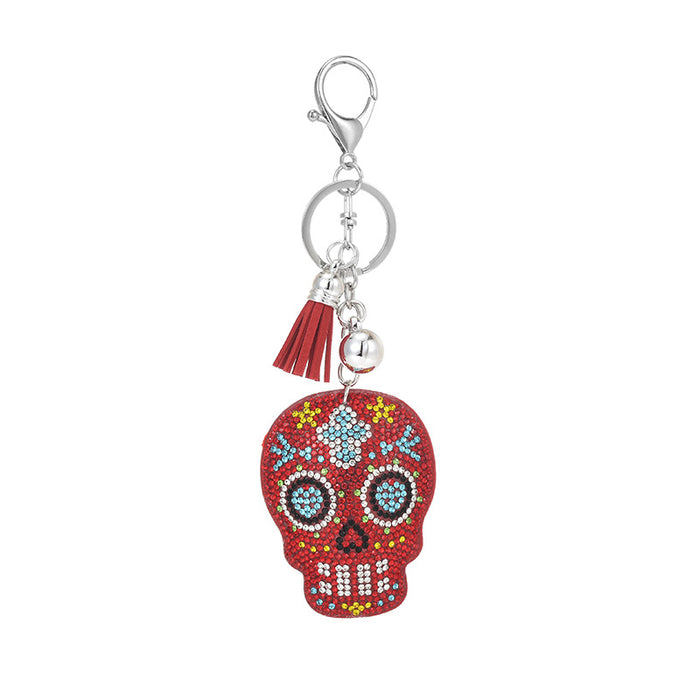 Wholesale  Skull Red Rhinestone Korean Velvet Keychain Bag Charm And Car Key Accessory Gift