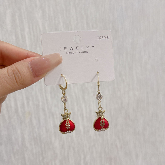 Wholesale Frosted red pearl lucky bag ear buckle retro ear accessory