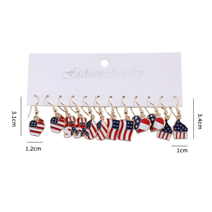 Wholesale Red White Blue Star Striped Heart Pendant Earring Set Patriotic Jewelry Accessory