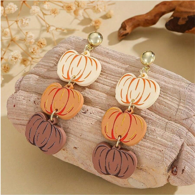 Wholesale Thanksgiving Holiday  Pumpkin Earrings Glitter Personality Cute Party Acrylic Earrings