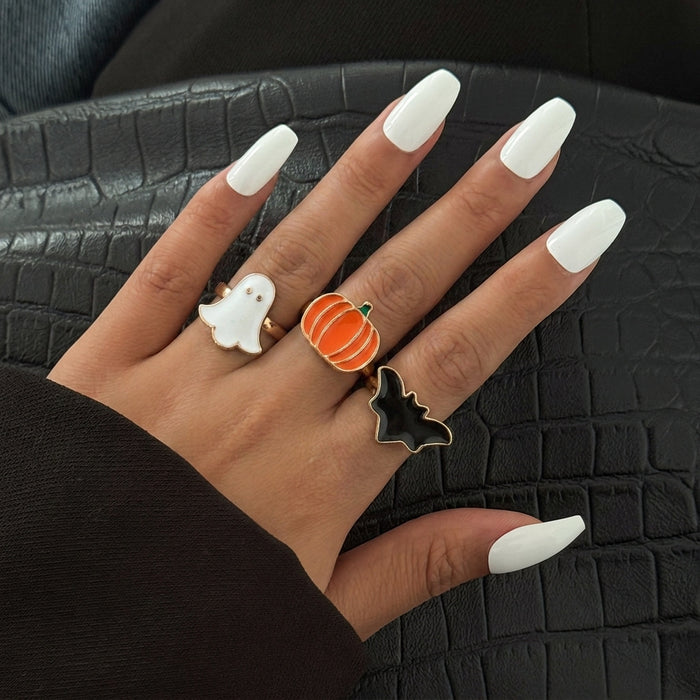 Wholesale  Drip Oil Pumpkin Ghost Bat Jewelry Set Alloy Necklace Earrings Ring