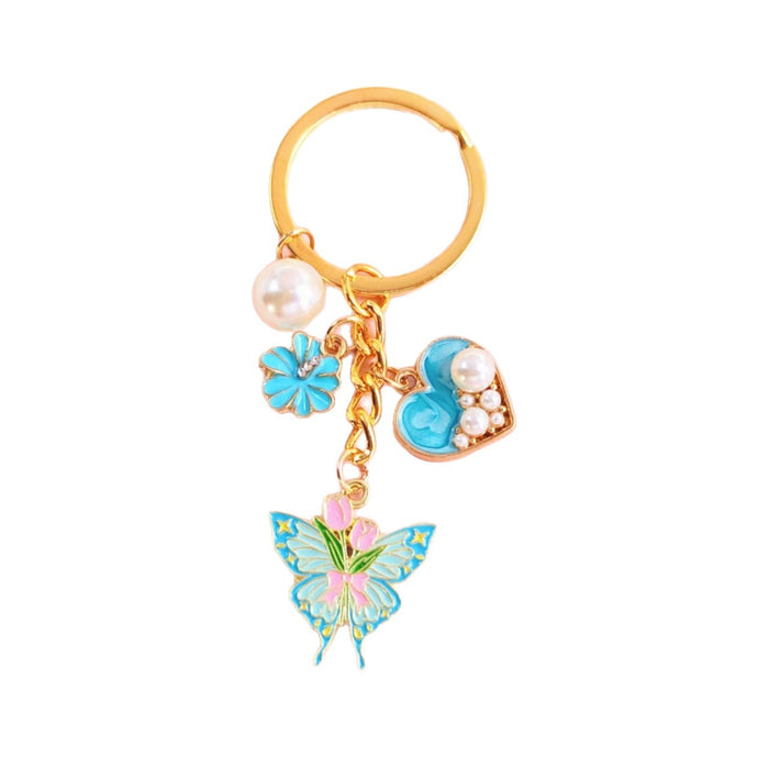 Wholesale Butterfly Flower Keychain Mother' s Day Metal Bag Pendant Exquisite High-end Pearl Flower Gift