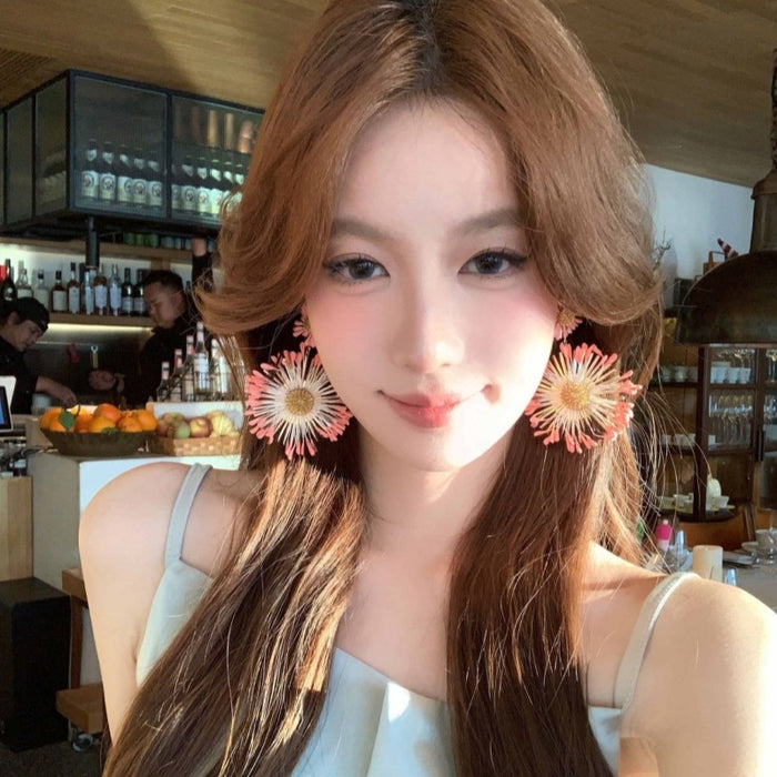 Wholesale Holiday style sunflower earrings exaggerated women' s seaside travel photo earrings
