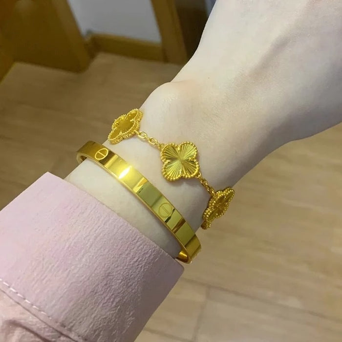 Wholesale Five Flowers Four Leaf Clover Bracelet for Women Lucky Grass Bracelet Gold