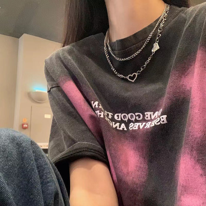 Wholesale Necklace, women's high-end design, niche double-layer T-shirt, chain lock, bone chain, temperament accessory, necklace