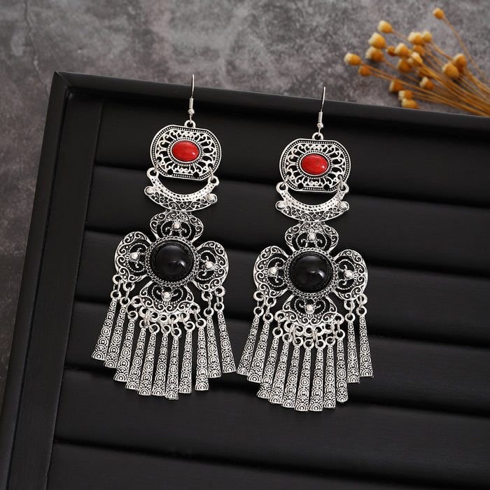 Wholesale Retro Bohemian Long Tassel Drop Earrings Heavy Industry Creative Ethnic Style Diamond-Encrusted High-End Earrings