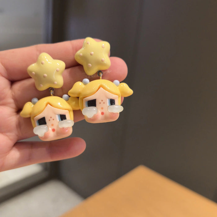 Wholesale Cartoon Crying Bag Creative Baby 925 Silver Needle Funny Fashion Earrings